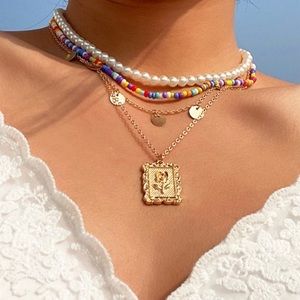 2pc Pearl Beaded Boho Necklace